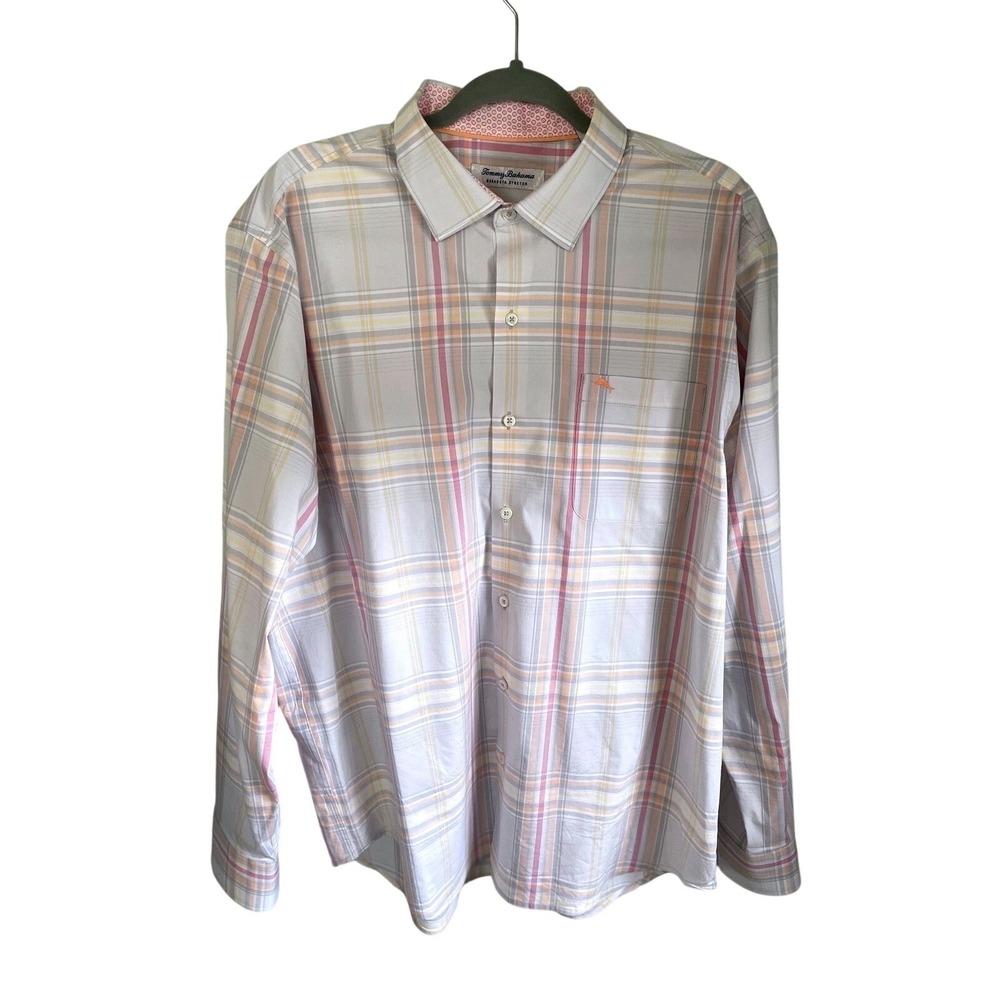 Tommy Bahama Sarasota Stretch Plaid Long Sleeve Button Down Shirt Men Large